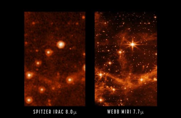GIF показва колко кристално ясни снимки прави „Джеймс Уеб“ в сравнение със своя предшественик