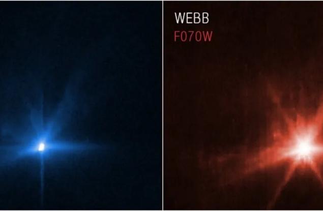 За първи път „Хъбъл“ и „Джеймс Уеб“ наблюдаваха едно и също събитие – разбиването на DART в астероид