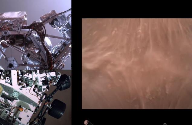 Вижте първото въобще видео на марсоход, кацащ върху Червената планета