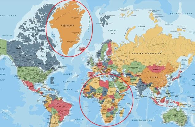 Гренландия е само 2,16 млн. кв км. Защо тогава изглежда толкова голяма на картите, колкото Африка?