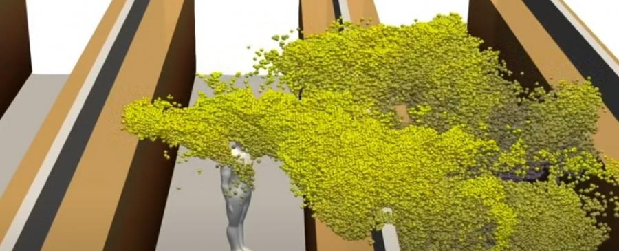 Притеснителна симулация показва как едно изкашляне може да разпространи облак частици в магазин