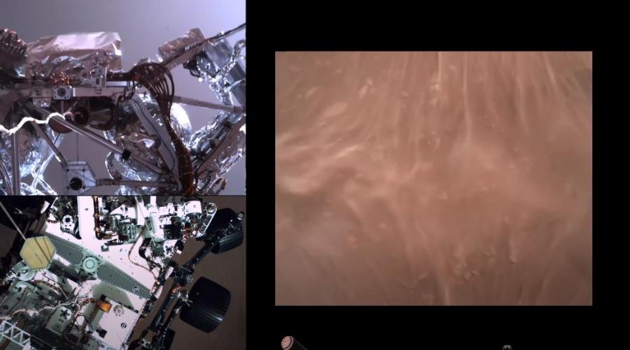 Вижте първото въобще видео на марсоход, кацащ върху Червената планета