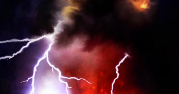 Вулканичната светкавица Сливането на пепел и искри в едно звучи